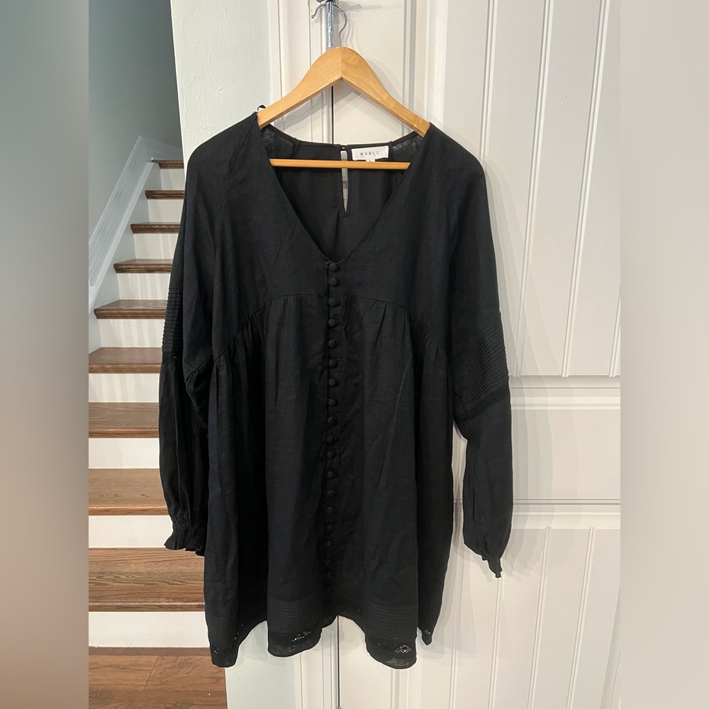 Mable Black Linen Blend Button Front Dress Size Large